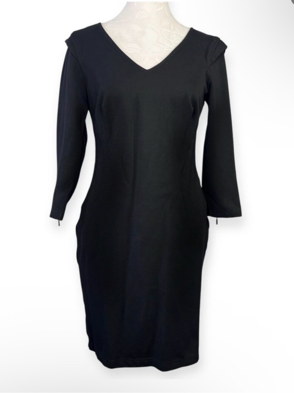 Kenar Black V-Neck Dress Knee Length 3/4 Sleeve Size 4